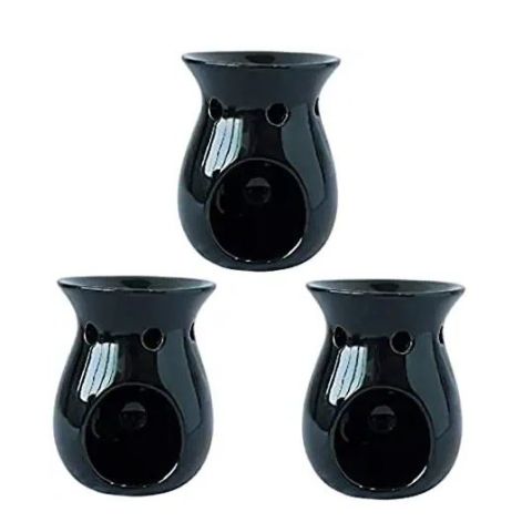 Hosley Set of 3, Black Ceramic Oil Warmers - Use with Tealight Candles