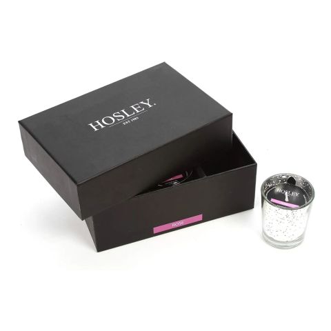 Hosley Set of 6, Rose Scented Silver Speckled Glass Filled Votive Candles