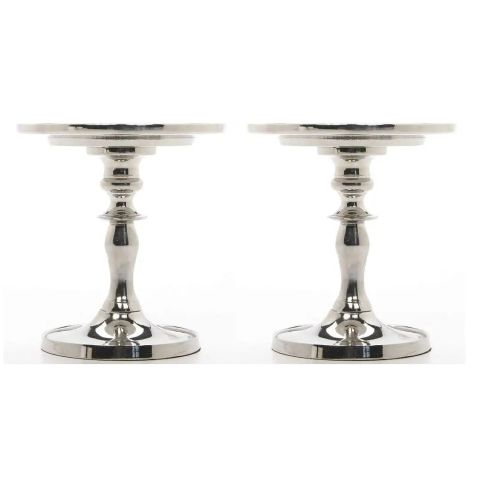 Hosley Set of 2, Silver Finish LED Pillar Candle Holders