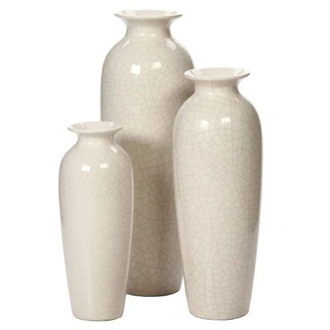 Hosley Set of 3 Crackle Ivory Ceramic Vases