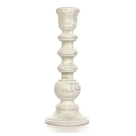 Hosley's Rustic White Wooden Taper Candle Holder