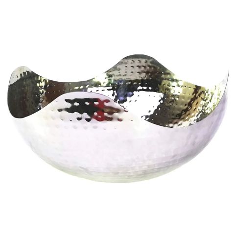 Hosley Silver Finish Hammered Design Metal Bowl
