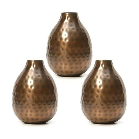 Hosley Set of 3, Antique Bronze Finish Metal Bud Vases