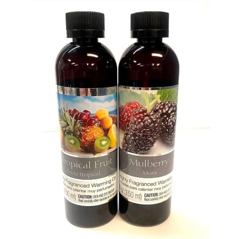 Hosley Set of 2, Assorted Fragrance Warming Oils 5oz Each - Mulberry & Tropical Fruit