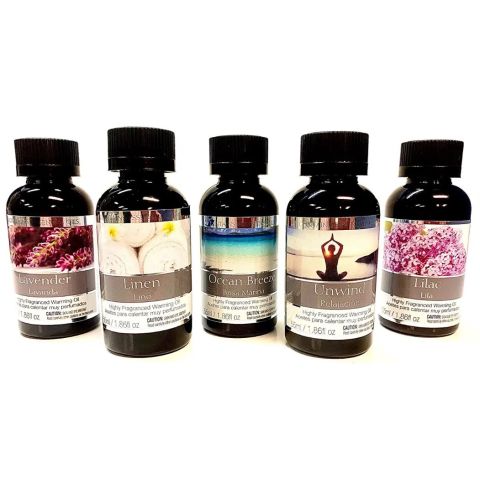 Hosley Set of 5, Assorted Fragrance Warming Oils 55 ml Each - Lavender, Linen, Ocean Breeze, Unwind, Lilac