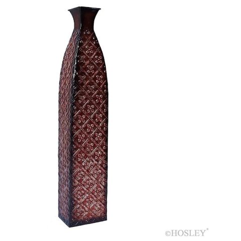 Hosley Red Colored Metal Embossed Floor Vase - 24.5" High
