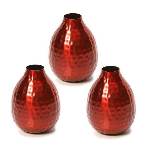Hosley Set of 3, Red Finish Metal Bud Vases