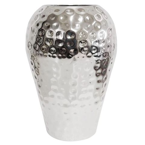 Hosley Silver Hammered Iron Vase Handcrafted by Artisans Using Centuries Old Hammer Pattern Techniques