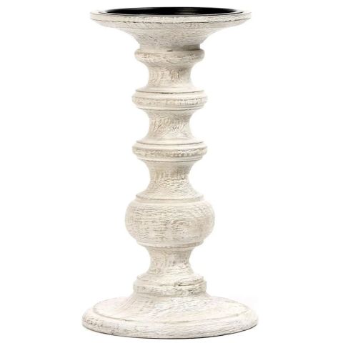 Hosley White Wooden Pillar Candle Holder