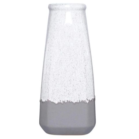 Hosley 10" High Speckled White with Grey Bottom Ceramic Vase