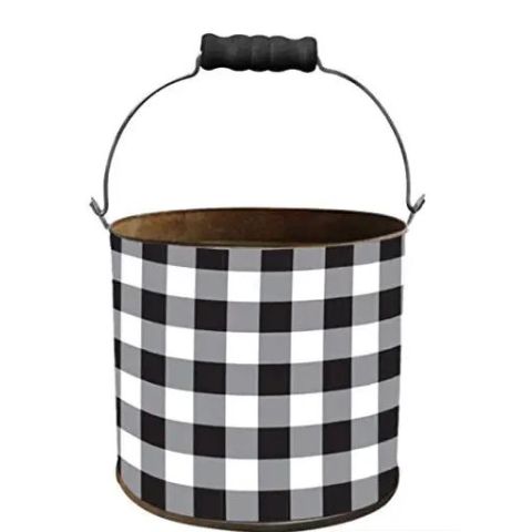 Hosley Black and White Checkered Pot / Planter - 7" High
