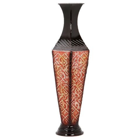 Hosley's Decorative Red Black Embossed Metal Tall Floor Vase - 23.5 Inch High