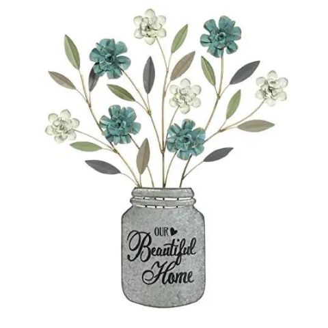 Hosley White & Blue Flowered Metal Dimensional Wall Art Vase - 24" High