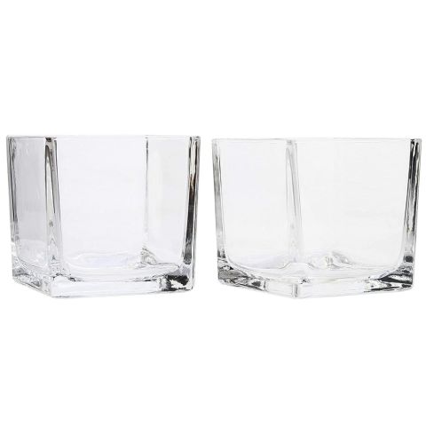 Hosley Set of 2, Clear Square Glass Tealight and Votive Candle Holders
