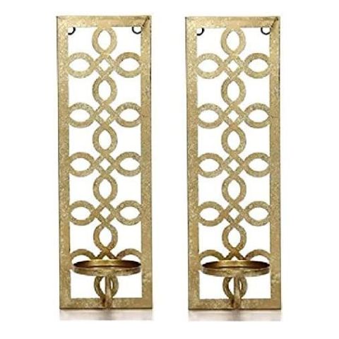 Hosley Set of 2, Gold Metal Pillar Candle Wall Sconces 16.5 Inch High