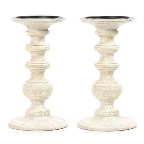 Hosley Set of 2, White Wood Pillar Candle Holders
