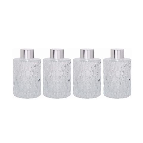 Hosley Set of 4, Mid Century Modern Glass Diffuser Bottles - 4 Inch High