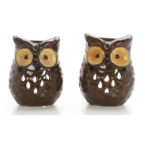 Hosley Set of 2, Ceramic Owl Oil Warmers - 4.9 Inch High - Use with Tealight Candles