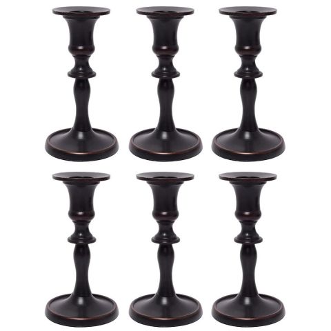 Hosley Set of 6, Antique Bronze Taper Candle Holder - 5.3 Inches High