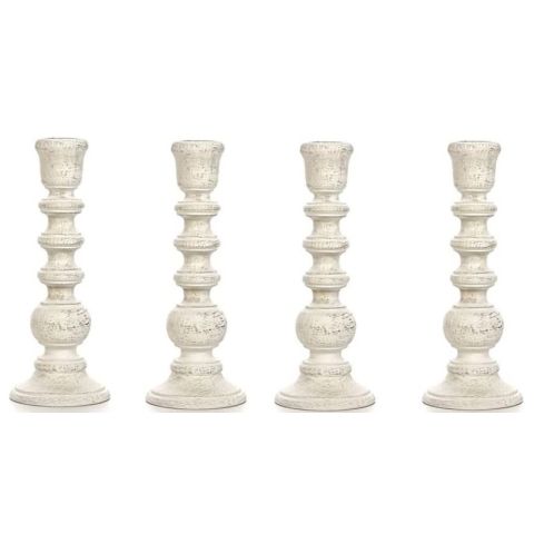 Hosley's Set of 4, White Country Style Wooden Taper LED Candle Holders - 7 Inch High 