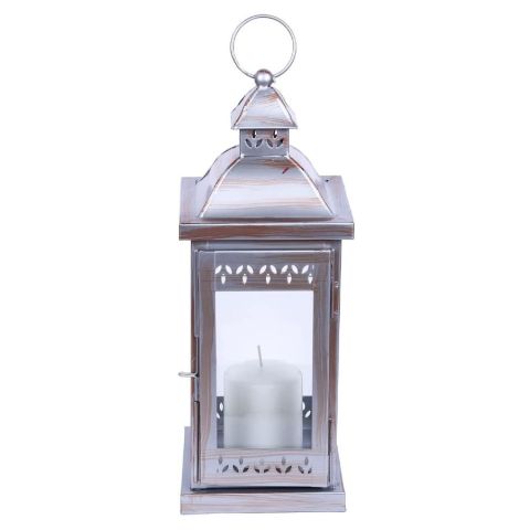 Hosley Clear Glass Iron Silver Vanish Classic Style Lantern - 15 Inch High