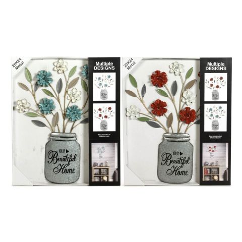 Hosley Set of 2, Metal Dimensional Wall Art - Red and Blue 2 colors Assorted - 24" High