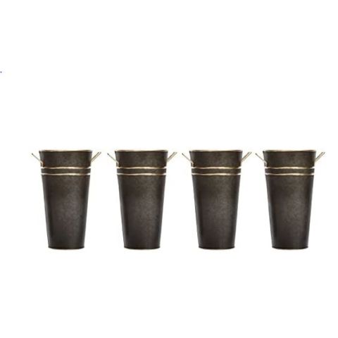 Hosley Set of 4, Metal Vases with Zinc Finish - 9 Inch High