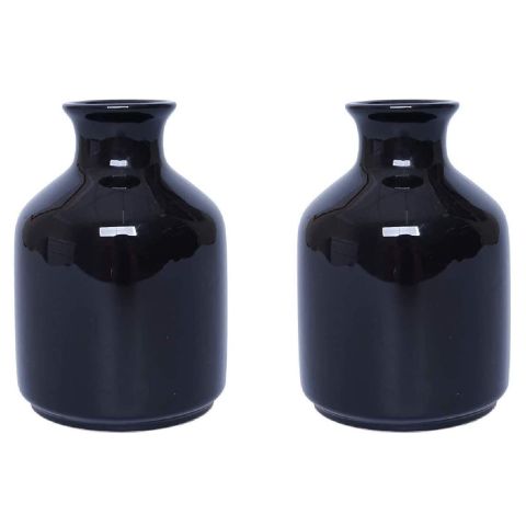 Hosley Set of 2, Black Ceramic Vases - 5 Inch High