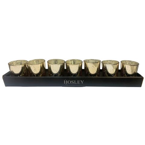 Hosley Set of 7, Gold Mercury Speckled Glass Tealight Candle Holders - 2.65" High