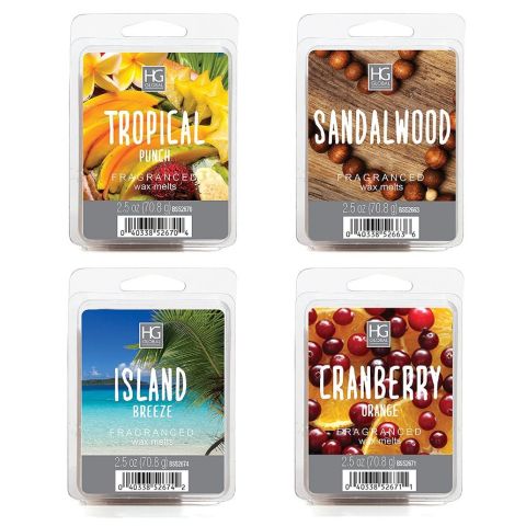 Hosley Set of 4, Assorted Scented Wax Cubes - 2.5 oz Each. Sandalwood, Island Breeze, Tropical Punch & Cranberry Orange.
