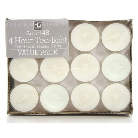 Hosley Set of 48, Tealight Candles in Clear Plastic Cups