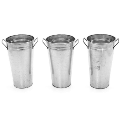 Hosley Set of 3, Galvanized French Bucket Vase with Handles