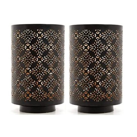 Hosley Set of 2, Black Diamond Cut Candle Holder - 8 Inch High