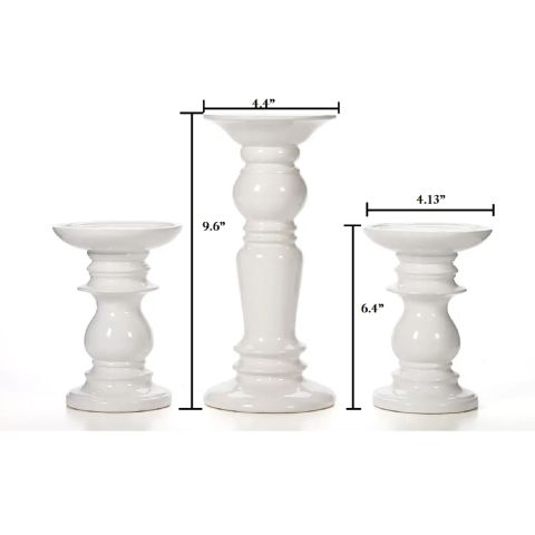 Hosley 3 Assorted White Ceramic Pillar Candle Holders