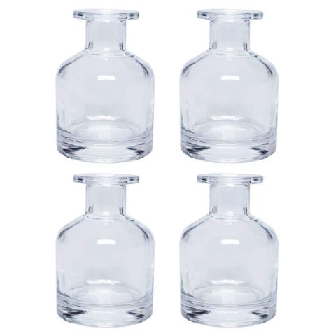 Hosley Set of 4, Clear Glass Bottles - 3.8 Inch High