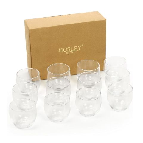 Hosley's Set of 12, Clear Glass Roly Poly Style Tealight Candle Holders - 2.5" Diameter