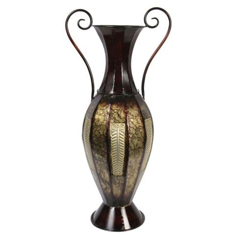 Hosley 2 Tone Metal Floor Vase with Handles - 26 Inch High 