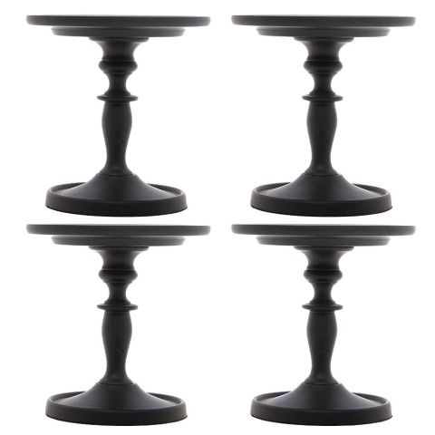 Hosley Set of 4, Black Pillar Candle Holders - 4.75 Inch High