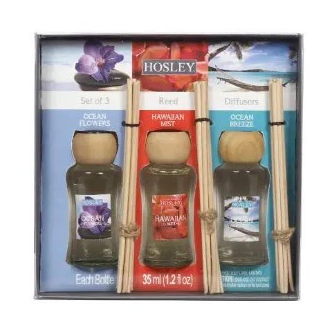 Hosley Set of 3 Reed Diffuser Gift Set Fragrances Include - Ocean Flowers, Hawaiian Mist, & Ocean Breeze