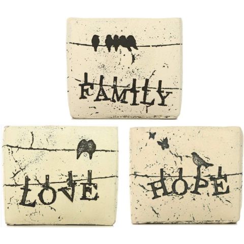 Hosley Set of 3 Assorted Square Cement Planters - Love, Hope, Family