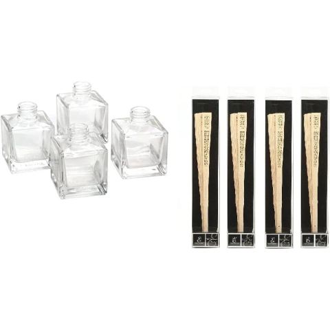  Hosley's Set of 4 Square Glass Diffuser Bottles & Hosley Set of 4 Farmhouse Diffuser Replacement Reed Sticks