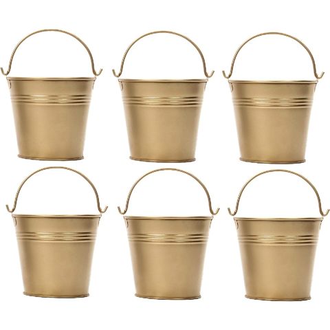 Hosley Set of 6, Gold Galvanized Buckets with Handles