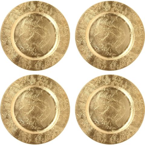 Hosley Set of 4, Gold Plastic Decorative Charger Plates - 11.75" Diameter