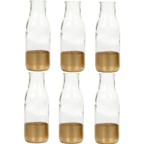 Hosley Set of 6, Glass Storage Bottles with Gold Dip - 6.75" High