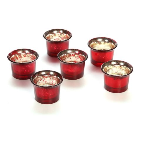 Hosley Set of 6, Metallic Antique Finish Red Glass Candle Tealight Holders