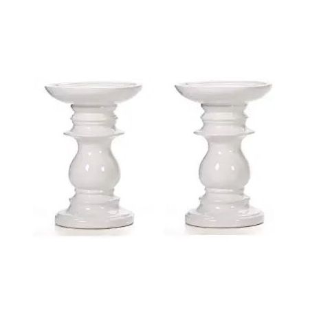 Hosley Set of 2, Ceramic White Pillar Candle Holders